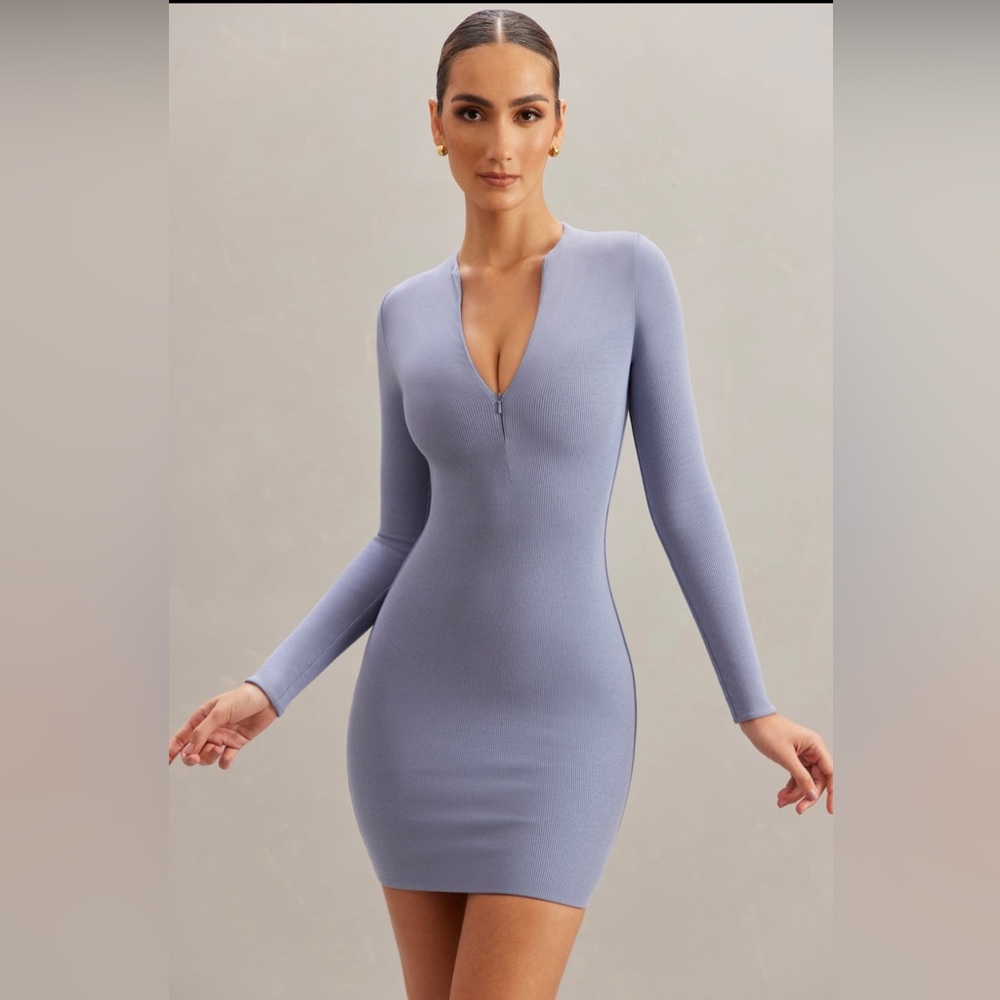 OH POLLY long sleeve mini dress in blue